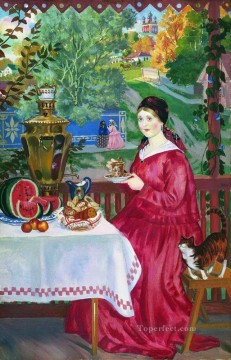  Kustodiev Art Painting - merchant s wife on the balcony 1920 Boris Mikhailovich Kustodiev
